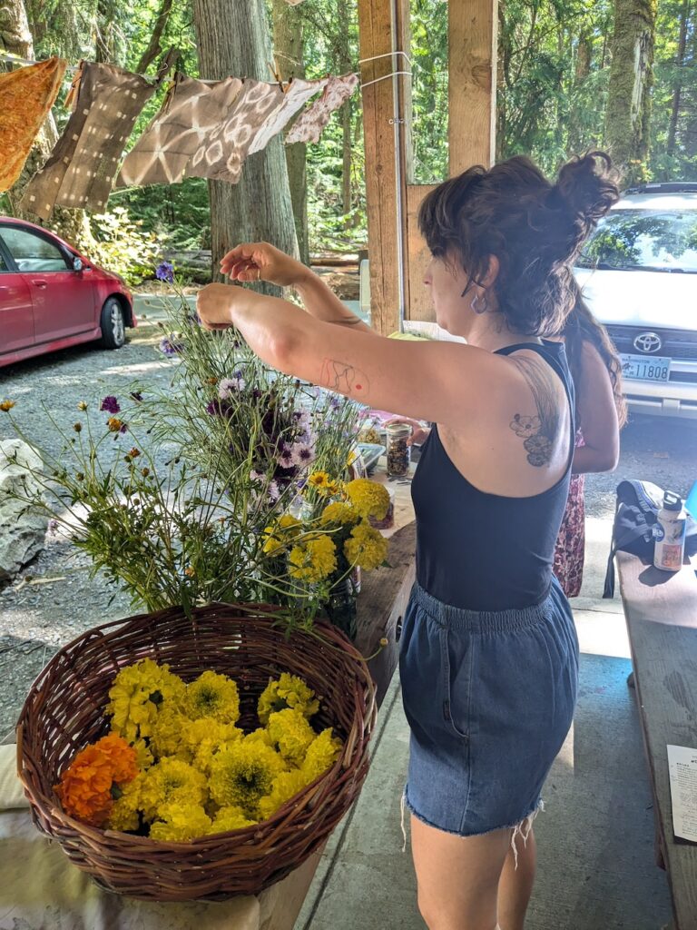 Natural dye with summer flowers