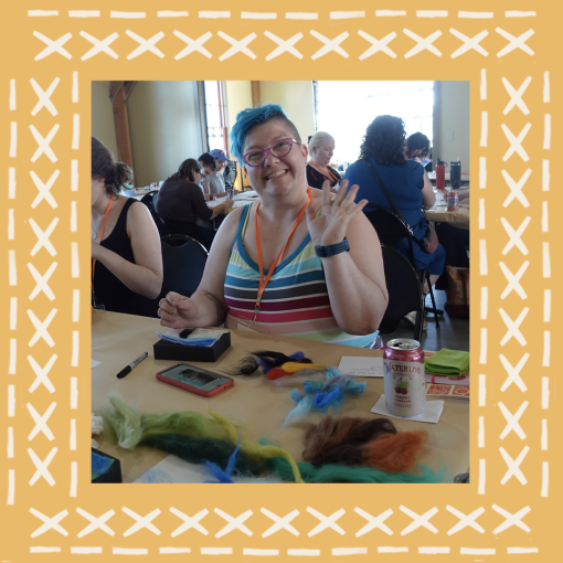 Person working on needle felting and waving